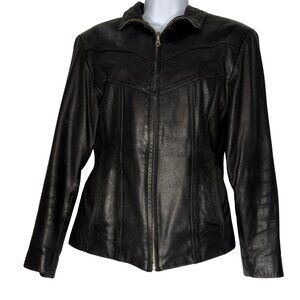 Maxima Women’s Vintage Black Genuine Leather Jacket, 4 Pockets, SZ: S